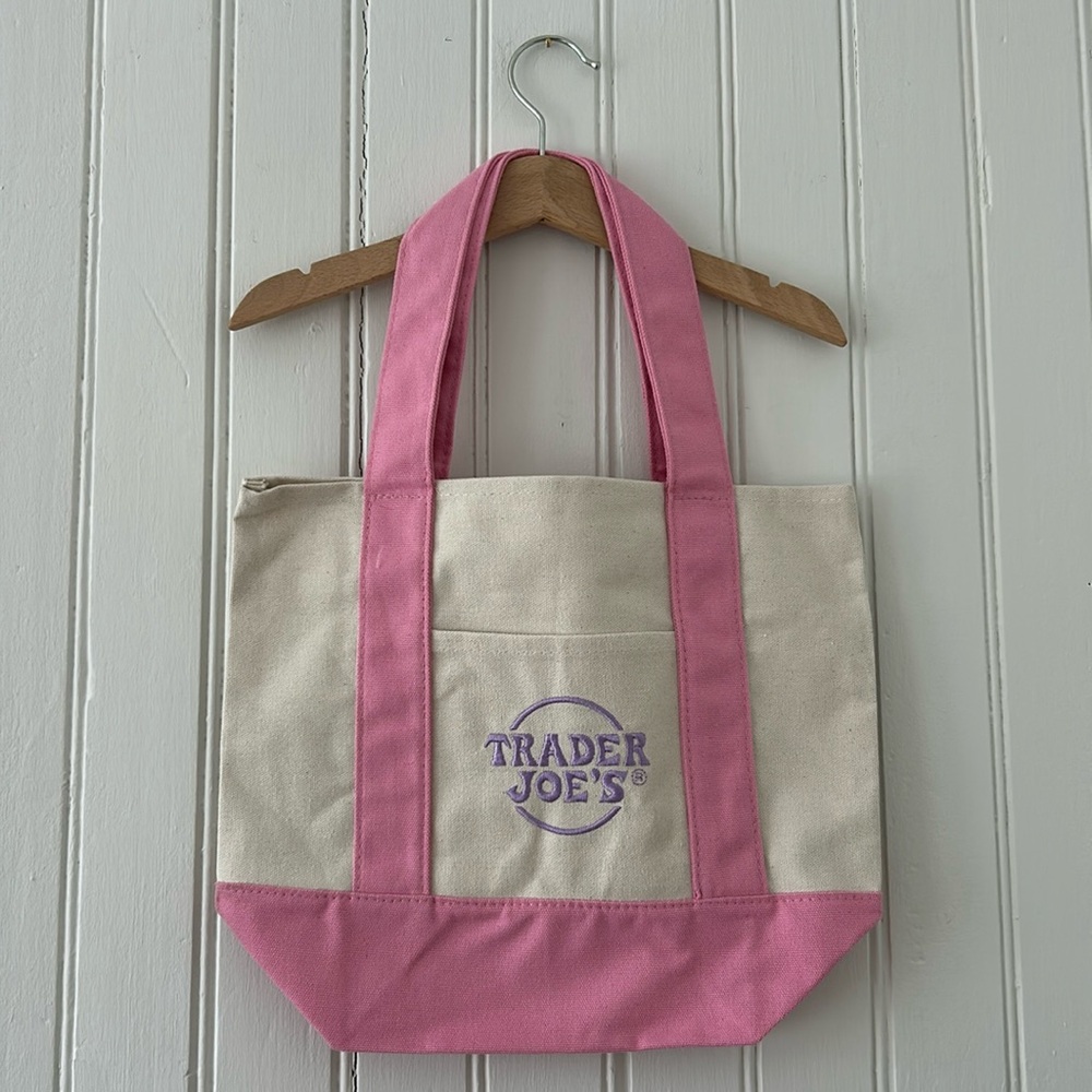 Trader Joes Mini Pastel Canvas Tote Bag Pink🔥New With Tags🔥